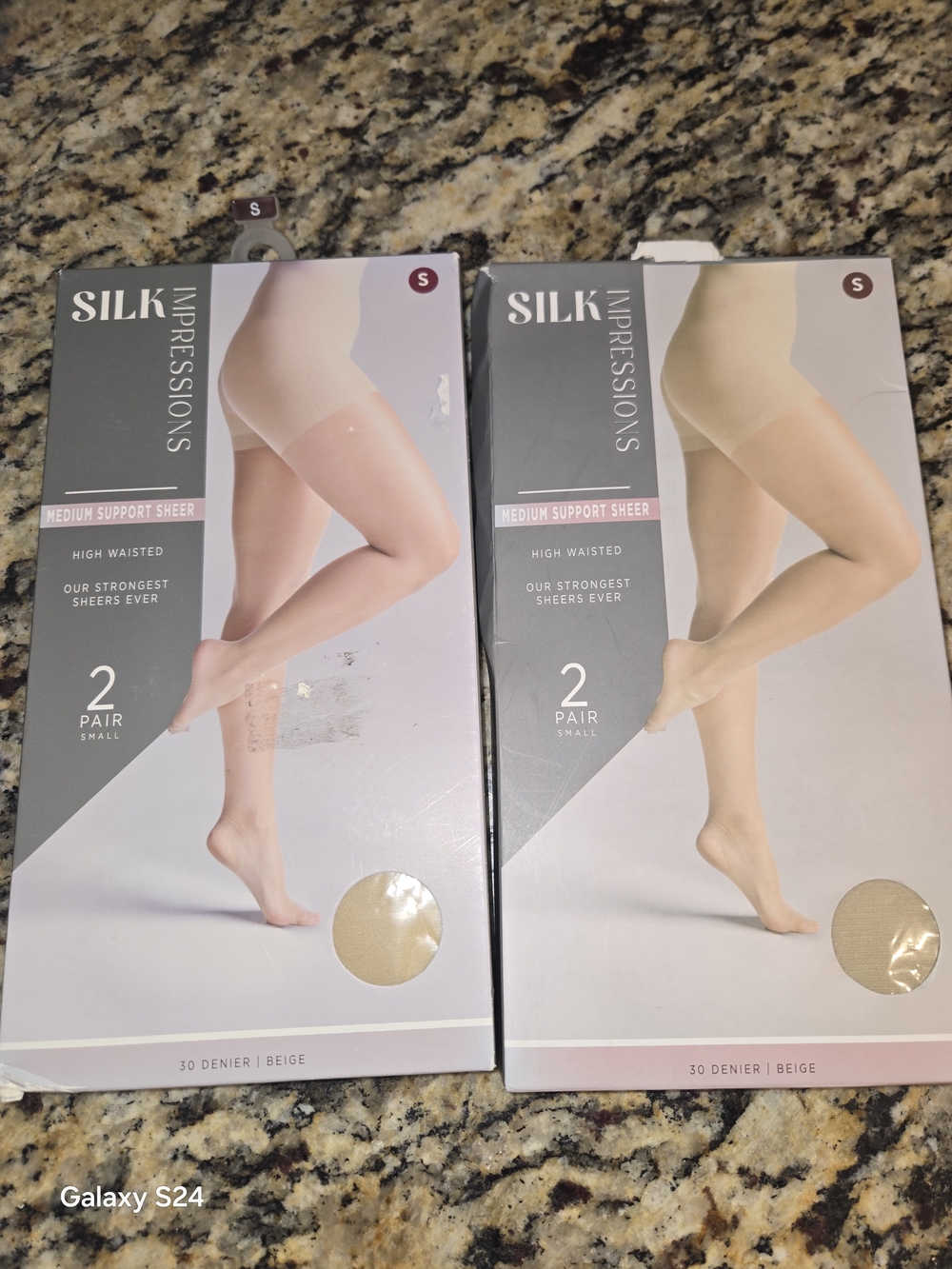 Silk Impressions Beige Sheer Support Pantyhose - 4 Pair Womens S NEW